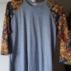 LLR Randy Tee with gray body & gold flower sleeves